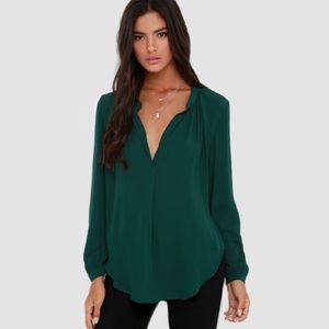 Zara Green Oversized Flowing Deep V-Neck Blouse Women’s M